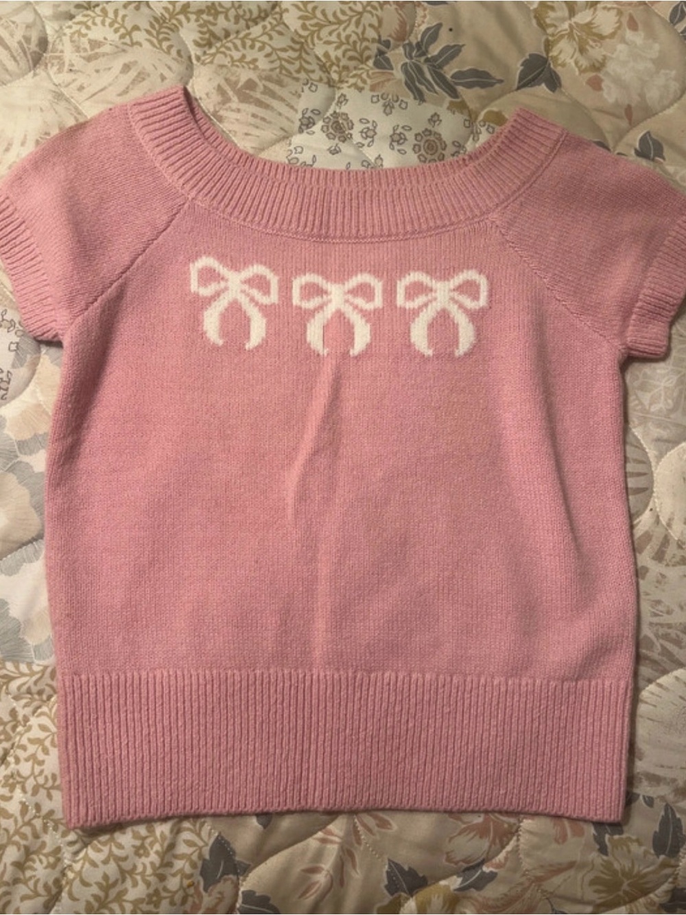 abercrombie kids Pink Short Sleeve Bow Knit Top